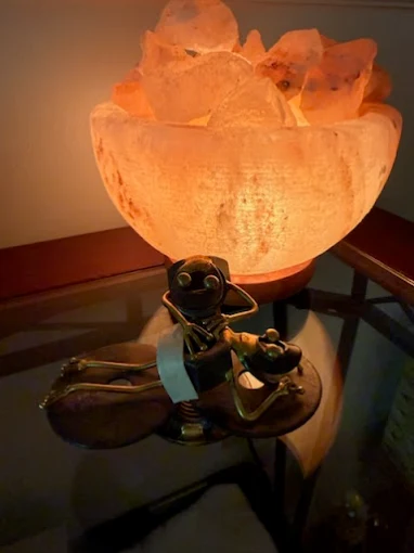 Himalayan salt lamp detail in the treatment room at Healing Hands of Westford